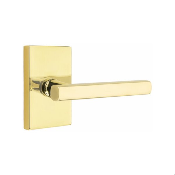 Emtek Freestone Lever Dummy Pair w/Modern Rectangular Rose for 1-1/4 in to 2 in Door Unlacquered Brass 5052FRLUS3NL